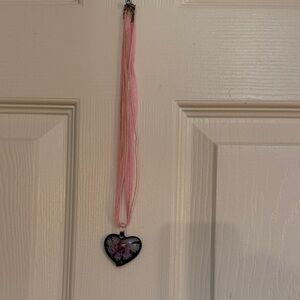 Heart Pendant Necklace with Pink Cords